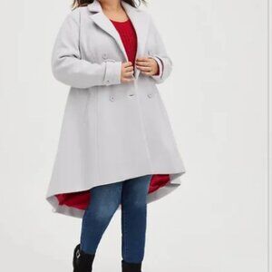 Torrid Light Grey High Low Coat Pink Liner 2